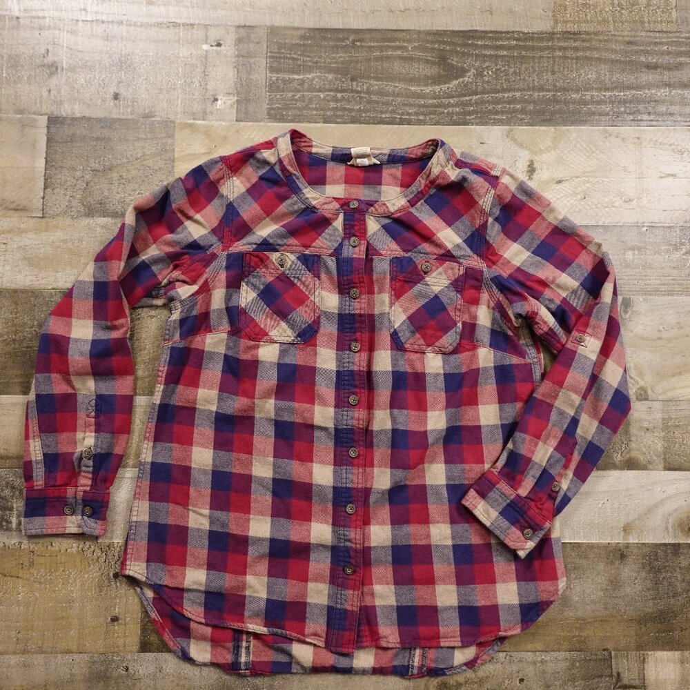 Duluth Trading Free Swingin' Flannel Tunic Women’s Medium Red Blue Plaid - Picture 1 of 9
